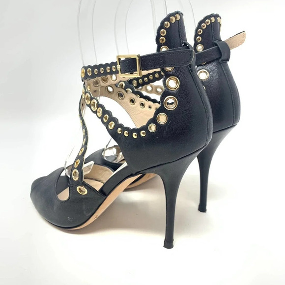 L.K. Bennett Leah Pumps Black Strappy Gold‎ Grommet - Picture 9 of 12